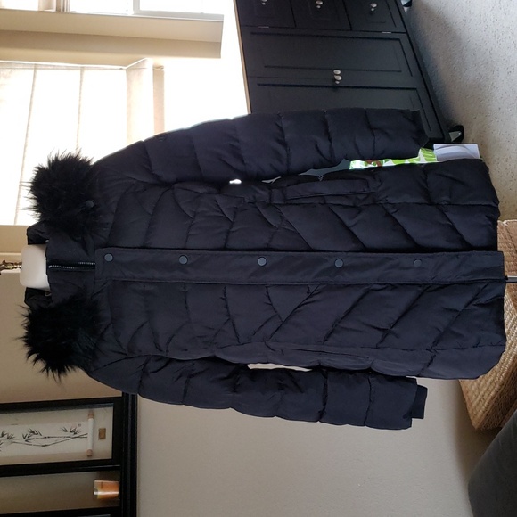 NWT BINACL Winter Parka Puffer Faux Fur Hooded Coat Jacket Warm Black Small - Picture 4 of 16